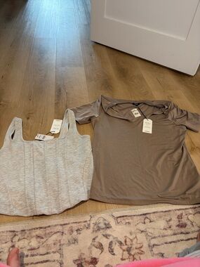 Light Gray Corset Tank & Taupe Tee Duo